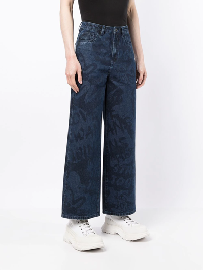 Ports V All-over Graffiti Print Jeans In Blue