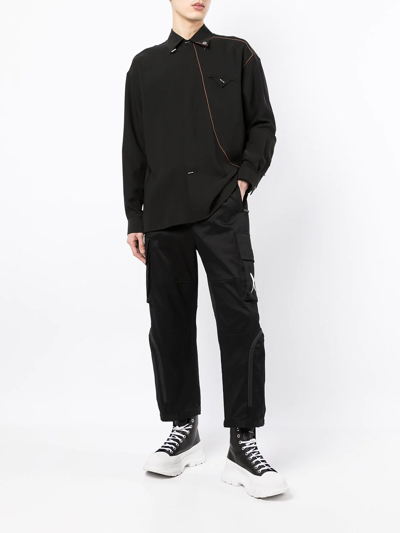 Shop Ports V Contrast-stitching Long-sleeved Shirt In Black