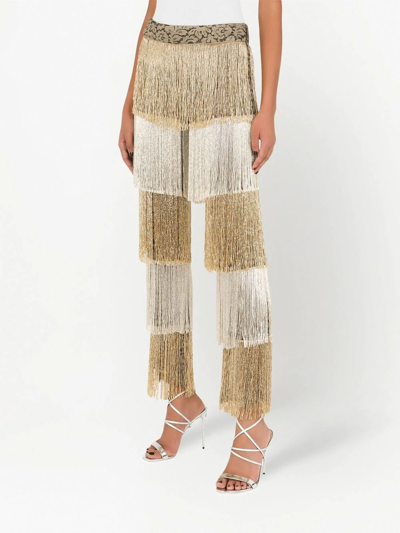 Shop Dolce & Gabbana Beaded Fringing Lace Trousers In Gold