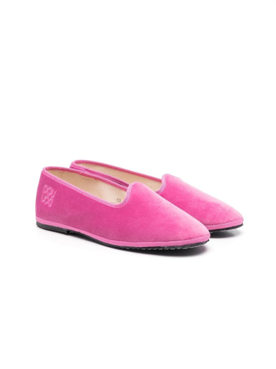 Shop Douuod Teen Embossed Logo Round-toe Loafers In Pink