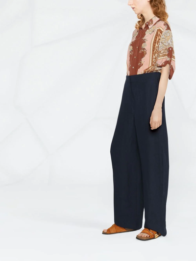 Giorgio Armani Wide Leg Silk Trousers In Blue
