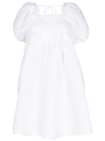 Shop Cecilie Bahnsen Textured Puff-sleeve Mini Dress In White