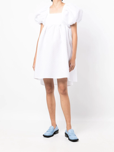 Shop Cecilie Bahnsen Textured Puff-sleeve Mini Dress In White