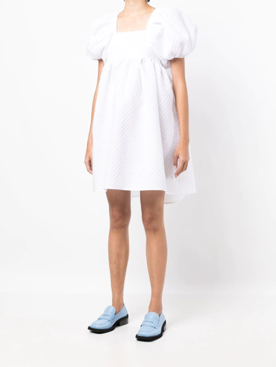 Shop Cecilie Bahnsen Textured Puff-sleeve Mini Dress In White