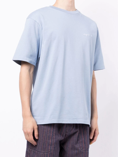 Shop Agnès B. Logo-embroidered T-shirt In Blue