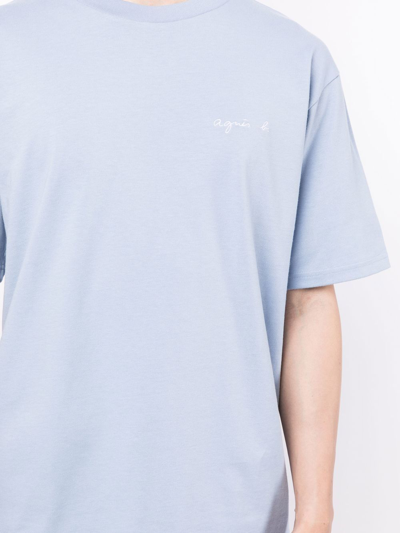 Shop Agnès B. Logo-embroidered T-shirt In Blue