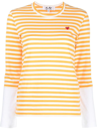 Shop Comme Des Garçons Play Logo-patch Striped Long-sleeve T-shirt In Orange