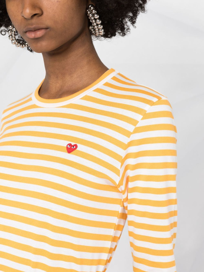 Shop Comme Des Garçons Play Logo-patch Striped Long-sleeve T-shirt In Orange