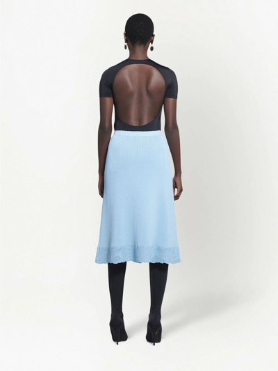 Shop Balenciaga Ribbed Knit Slip Midi Skirt In Blue