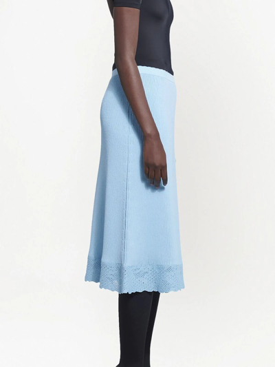 Shop Balenciaga Ribbed Knit Slip Midi Skirt In Blue