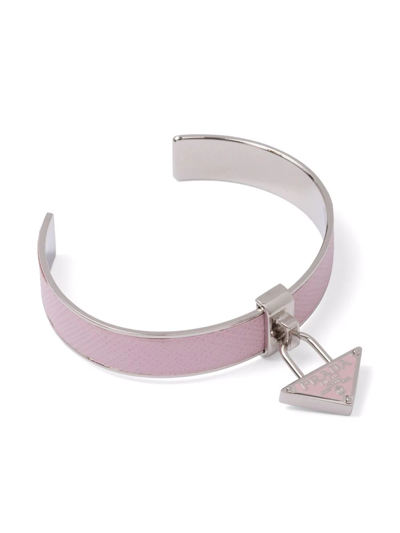 Shop Prada Triangle Logo Charm Cuff Bracelet In Silver