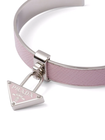 Shop Prada Triangle Logo Charm Cuff Bracelet In Silver