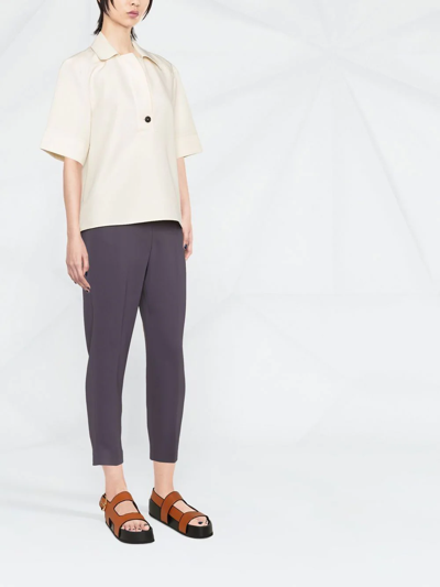 Shop Peserico Cropped Elasticated Trousers In Purple