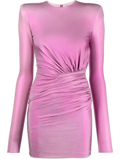 Shop Alexandre Vauthier Long-sleeve Ruched Dress In Pink