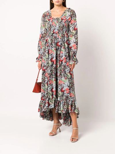 Shop Cinq À Sept Leigh Floral-print Ruffle Maxi Dress In Multicolour