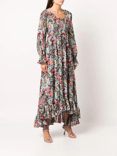 Shop Cinq À Sept Leigh Floral-print Ruffle Maxi Dress In Multicolour