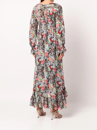 Shop Cinq À Sept Leigh Floral-print Ruffle Maxi Dress In Multicolour