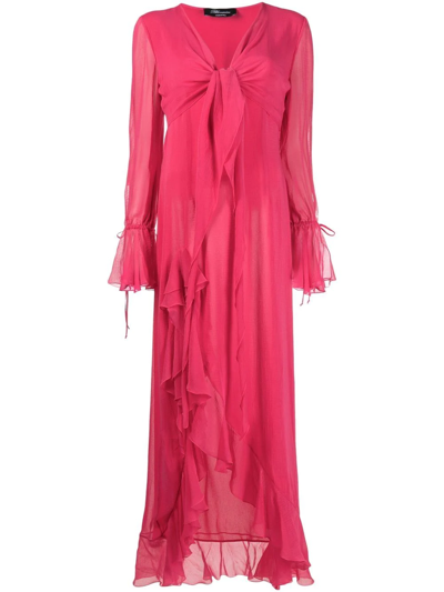 Shop Blumarine Draped Ruffled Evening Dress In Pink