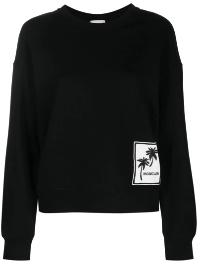 Shop Moncler Palm Tree Embroidered-logo Sweatshirt In Black