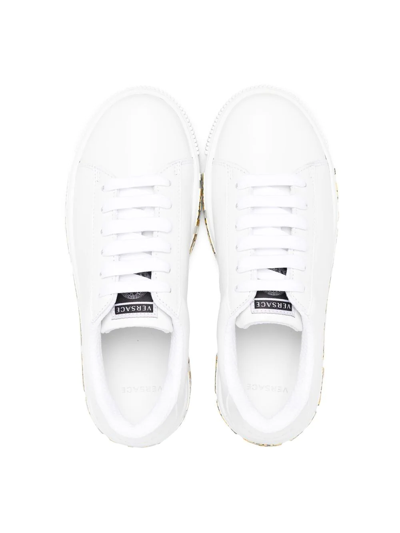 Versace White Greca Border Print Low Top Leather Sneakers In White