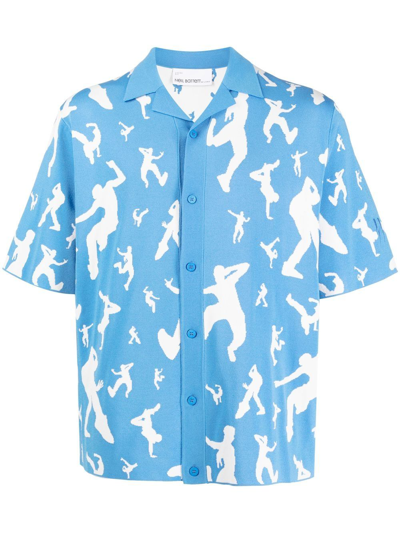 Shop Neil Barrett Jacquard Pattern Knitted Shirt In Blue