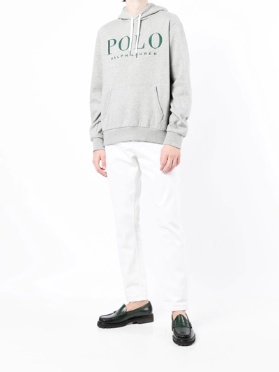 Shop Polo Ralph Lauren Logo-print Hoodie In Grey