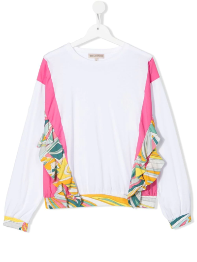 Shop Emilio Pucci Junior Ruffle-detail Panelled Sweatshirt In White