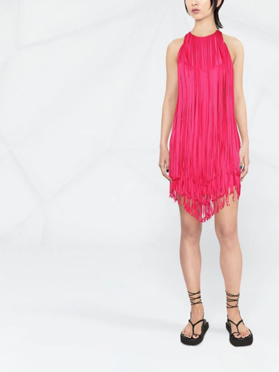 Shop Alexandre Vauthier Fringed Sleeveless Mini Dress In Pink