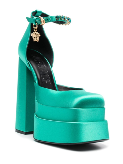 Shop Versace Chunky Mary Jane Pumps In Green