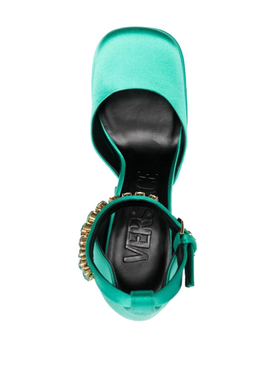 Shop Versace Chunky Mary Jane Pumps In Green