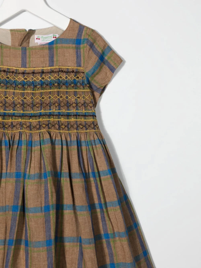 Shop Bonpoint Plaid-check Print Dress In Neutrals