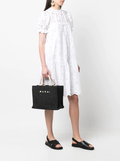 Marni Large Raffia Effect Tote Bag In Black