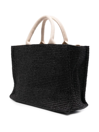 Marni Large Raffia Effect Tote Bag In Black