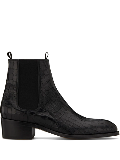 Shop Giuseppe Zanotti Abbey Crocodile-effect Ankle Boots In Black