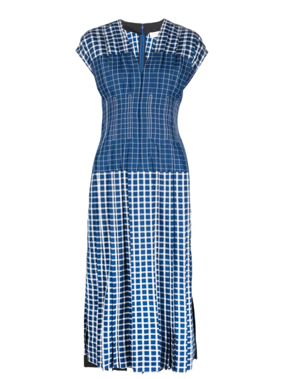 Tory Burch Claire Mccardell Pleated Checked Silk Midi Dress In Blue And  White | ModeSens