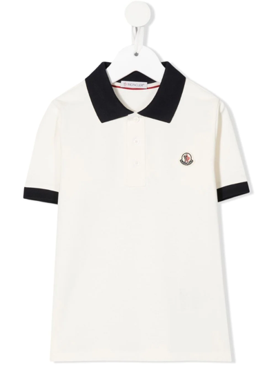 Shop Moncler Two-tone Logo-patch Polo Shirt In Neutrals