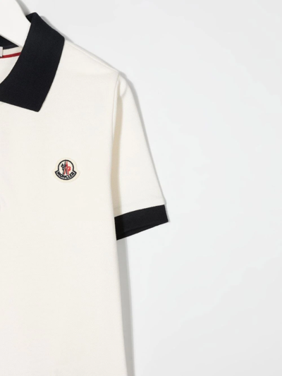 Shop Moncler Two-tone Logo-patch Polo Shirt In Neutrals