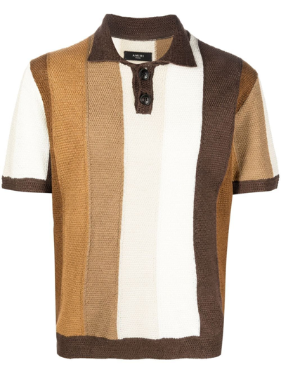 Shop Amiri Colour-block Polo Shirt In Brown