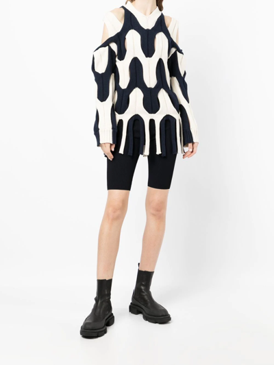 Dion Lee Cutout Two-tone Cable-knit Cotton Sweater In Blue