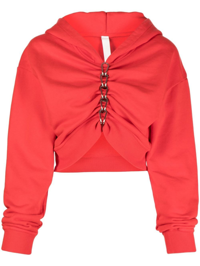 Shop Dion Lee Chain Front Cropped Hoodie In Red