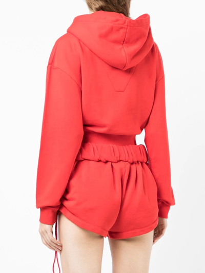 Shop Dion Lee Chain Front Cropped Hoodie In Red