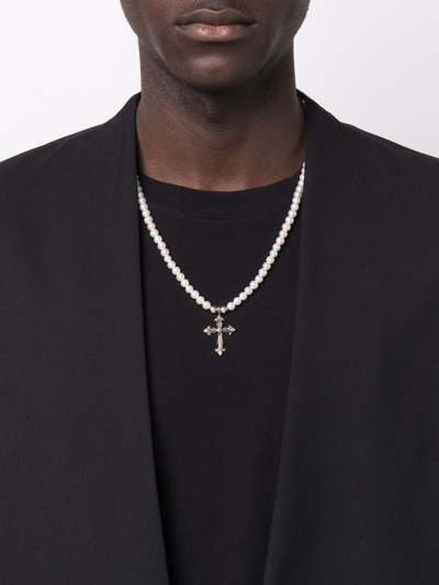 Emanuele Bicocchi Pearl Necklace With Cross In Silver