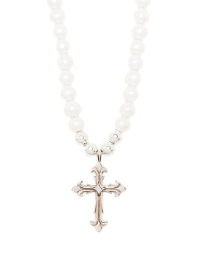 Shop Emanuele Bicocchi Pearl Necklace With Cross In White