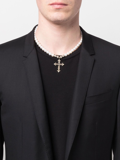 Shop Emanuele Bicocchi Pearl Necklace With Cross In White