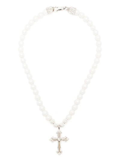 Shop Emanuele Bicocchi Pearl Necklace With Cross In White