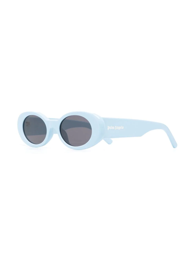 Shop Palm Angels Spirit Oval-frame Sunglasses In Blue