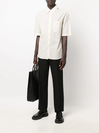 Shop Lemaire Short-sleeve Chest-pocket Shirt In Neutrals