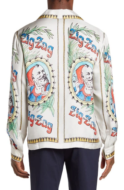 Shop Amiri X Zig-zag Print Silk Bowling Shirt In Alabaster