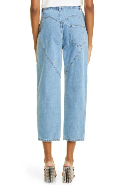 Area Crystal Cutout Butterfly High Waist Crop Straight Leg Jeans In Light Blue