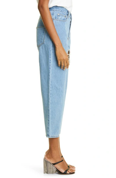 Area Crystal Cutout Butterfly High Waist Crop Straight Leg Jeans In Light Blue